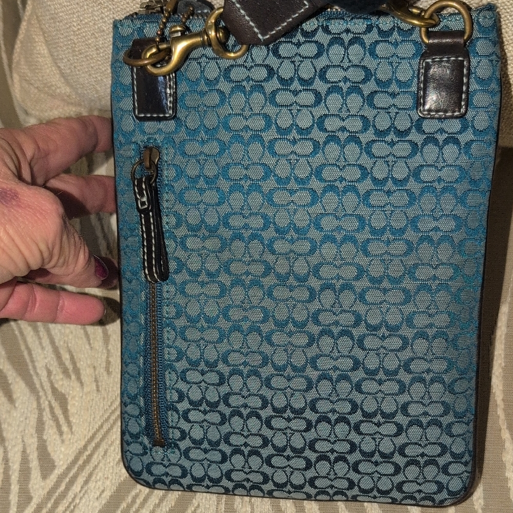 Vintage Coach  blue/Teal  Sig C Canvas With Gray Suede And Black Leather Trim - - Picture 8 of 16